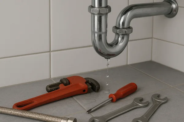 a sink water leak and plumbing tools on the floor from quality plumbing leander in Irving, TX - Irving TX a sink water leak and plumbing tools on the floor from quality plumbing leander in Irving, TX - Irving TX