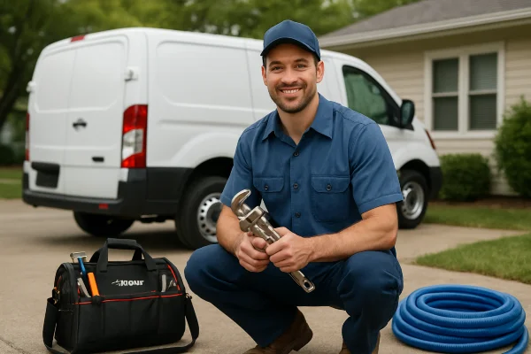 a male plumber smiling and posing for the camera from quality plumbing leander in Leander, TX - Slab Leak Detention a male plumber smiling and posing for the camera from quality plumbing leander in Leander, TX - Slab Leak Detention