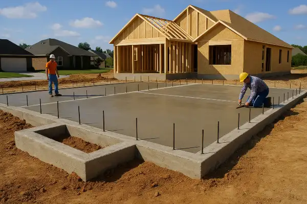 a concrete foundation for a new house