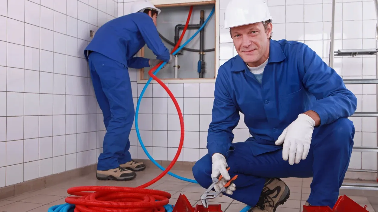 male plumber fixing a bathroom faucet from quality plumbing leander in Austin, TX - Austin TX