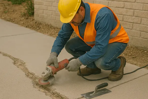 a male worker repairing a sidewalk a male worker repairing a sidewalk