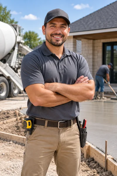 a male concrete contractor smiling at the camera