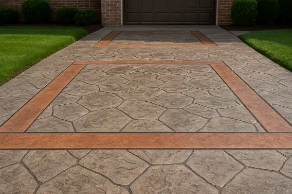 a brand new stamped concrete patio